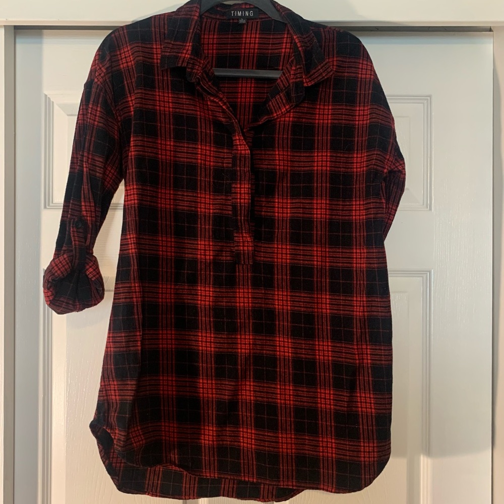 Red and plaid flannel tunic